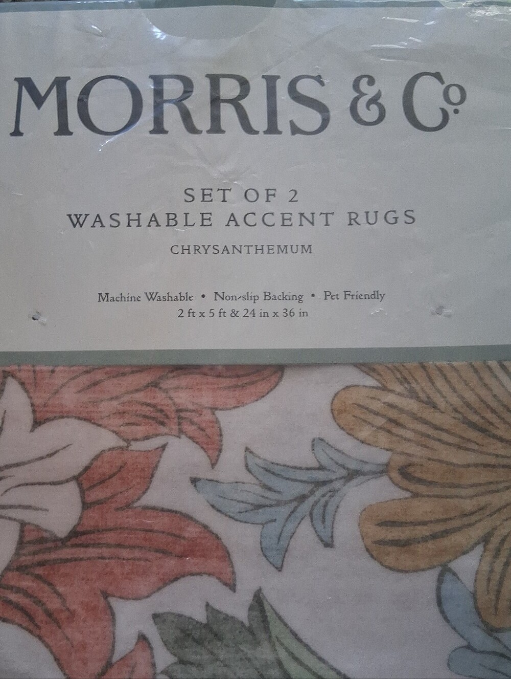 Morris & Co. 2 Piece Washable Accent Rug Set Chrysanthemum NWT